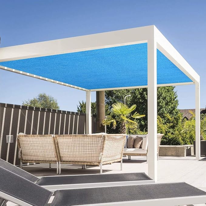 Eden's Decor Straight Flat-Edged Sun Shade Sail Rectangular 8' x 20' Blue UV-Blocking Outdoor Canopy Fabric Cloth Awning for Pergola Patio Garden Backyard Custom Size