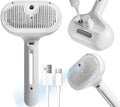 Spray Cat Pet Grooming Brush with Water Sprayer - Hair Removal Comb for Cats and Dogs, White Shedding and Bath Brush with Steam Release