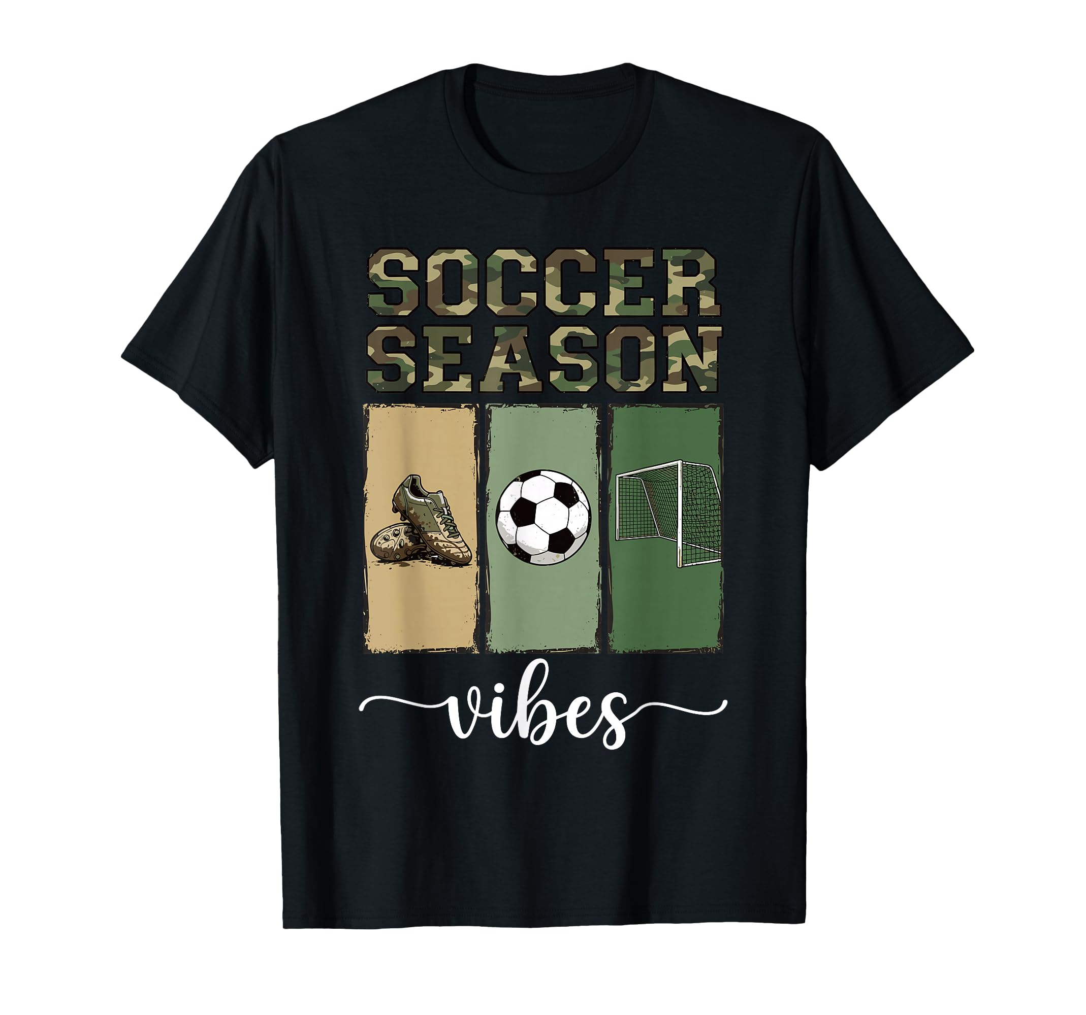 Camo Soccer Season Goal And Cleats Art T-Shirt - Unique Graphic Unisex