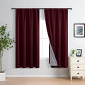 XWZO Full Shading Blackout Curtains 63 Inches Length - Heat and Light Blocking Rod Pocket Window Drapes with Black Liner Backing for Bedroom Sewn with Tiebacks, Burgundy, W52 x L63, Set of 2 Panels