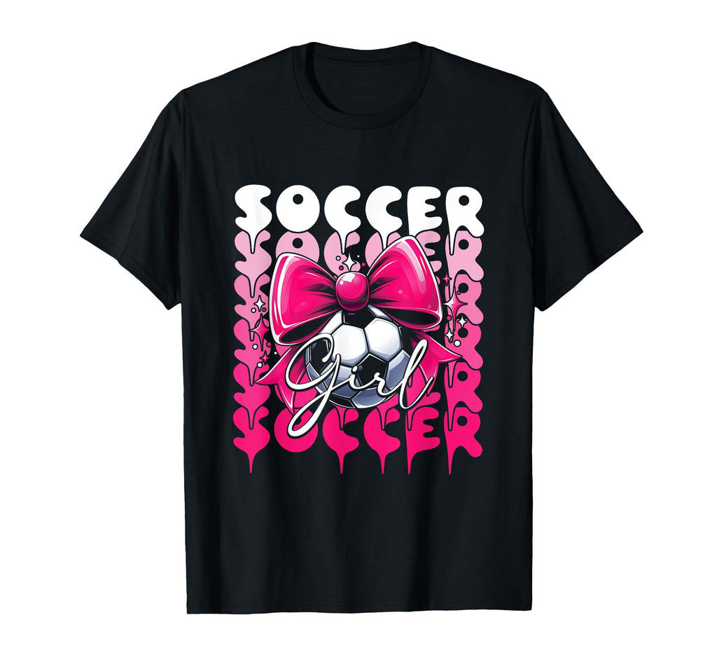 Groovy Soccer Coquette Bow Dripping Sport T-Shirt - Graphic Print Unisex