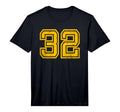 Number 32 Distressed Yellow Varsity Number T-Shirt - Trendy Graphic Unisex