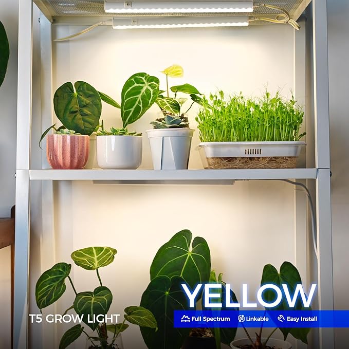 Barrina Grow Lights for Indoor Plants, Full Spectrum Grow Light, 1ft Plant Lights for Indoor Growing, LED Grow Lights, T5 Grow Light Strip, Plug and Play, Yellow, 8-Pack