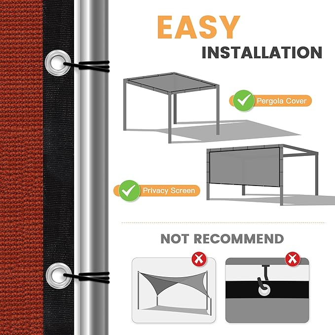 VICLLAX Shade Fabric Sun Shade Cloth with Every 2 FT Grommets for Patio Garden Pergola Cover Canopy 8x14 FT, Rust Red