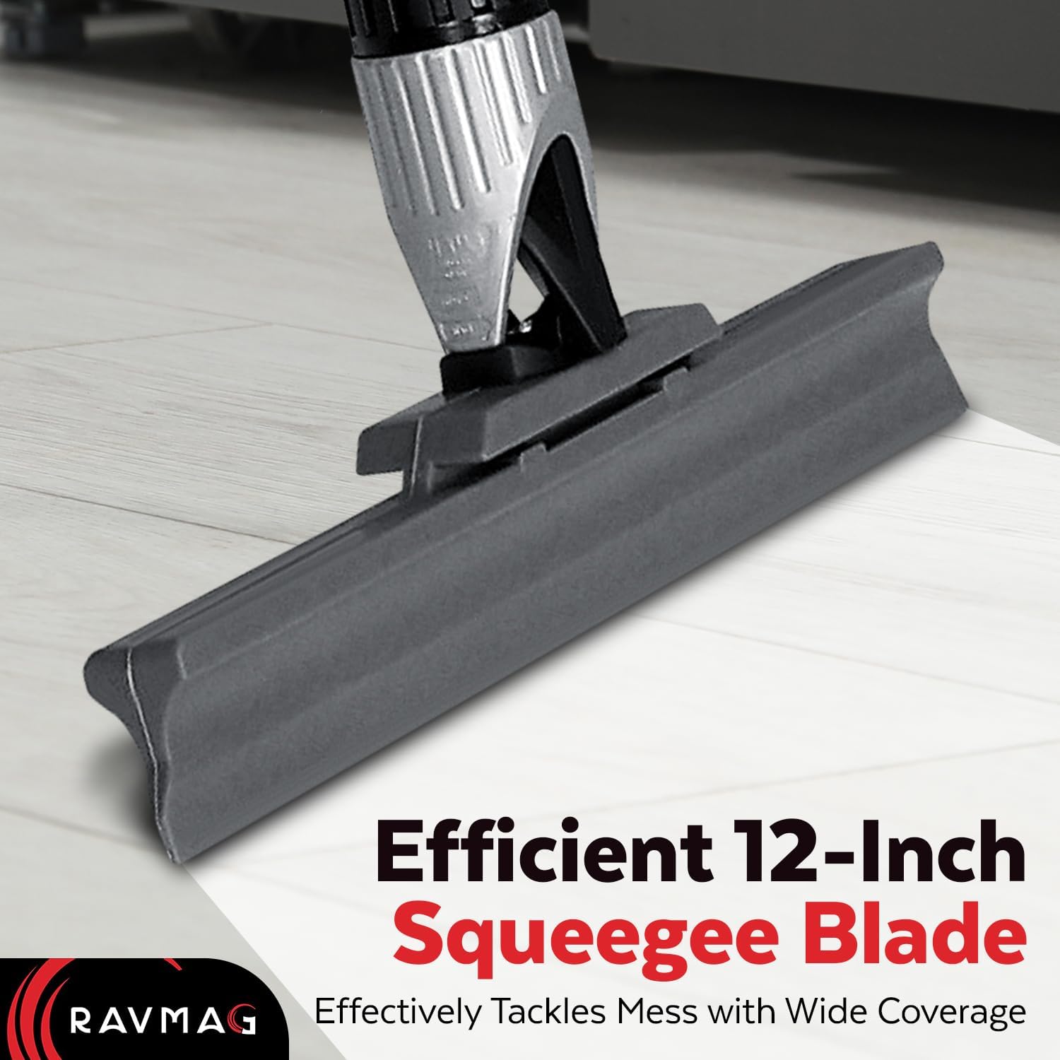 Silicone Floor Squeegee with 55-Inch Long Handle, 12-Inch Single Cast Silicone Blade, 360° Swivel Joint - Multifunction Floor Squeegee for Garage, Concrete Floor, Shower Floor, Glass Windows