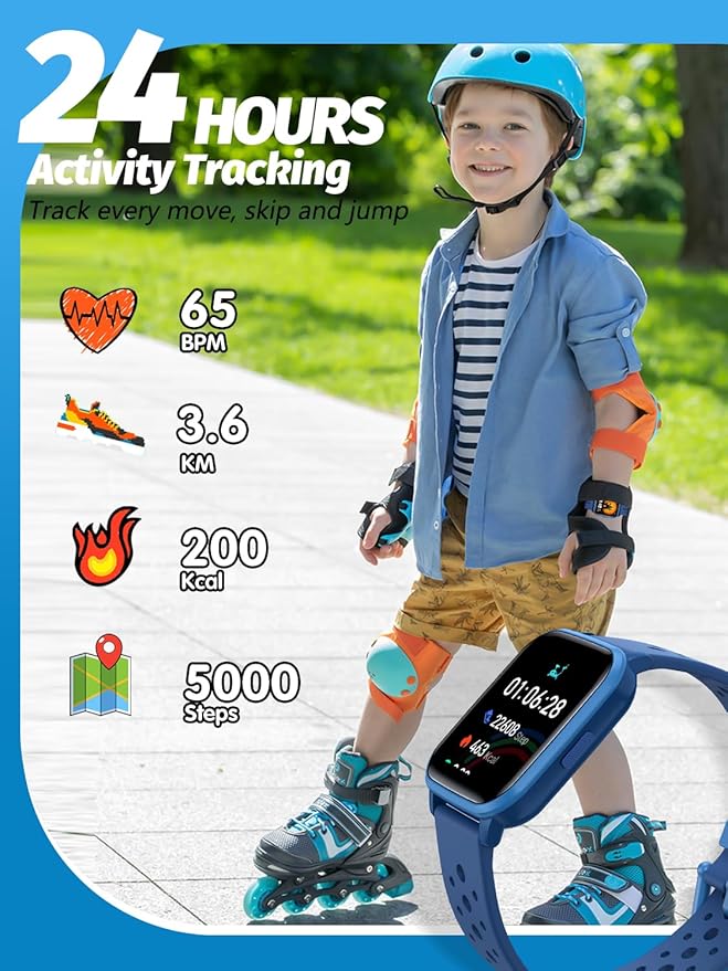 Kids Smart Watch, Smart Watch for Kids 4-16 Years Old with Sleep Mode, 19 Sports Mode, Pedometer, Birthday Gift for Boys Girls, Blue