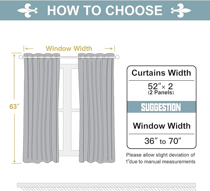 ChrisDowa 100% Blackout Curtains for Bedroom with Black Liner, 2 Thick Layers Total Blackout Thermal Insulated Grommet Window Curtains 63 Inch Length 2 Panels Set (Light Grey, 52 x 63 Inch)