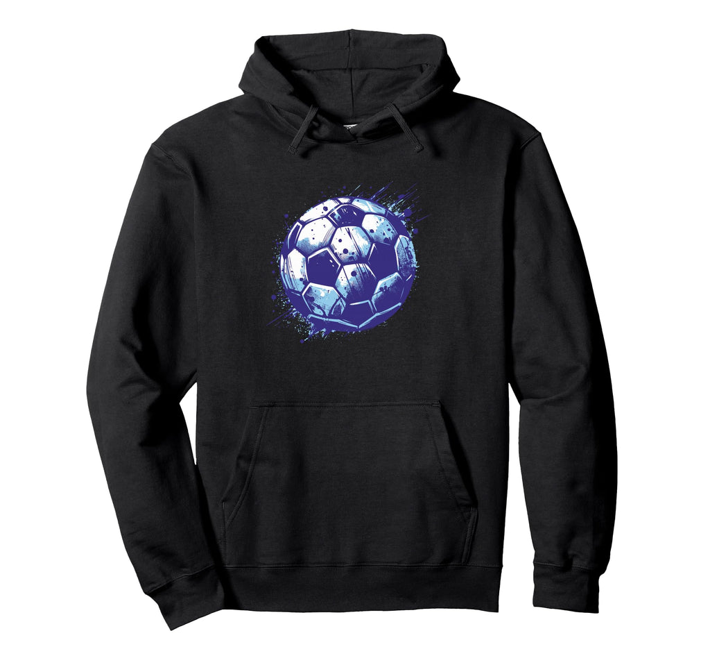 Grunge Soccer Ball Distressed Blue Hoodie - Minimalist Print for Adults