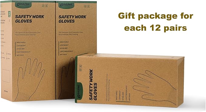 DULFINE Safety Work Gloves PU Coated-12 Pairs,White Seamless Knit Glove with Polyurethane Coated Smooth Grip on Palm & Fingers, for Men and Women, Ideal for General Duty Work (Small)