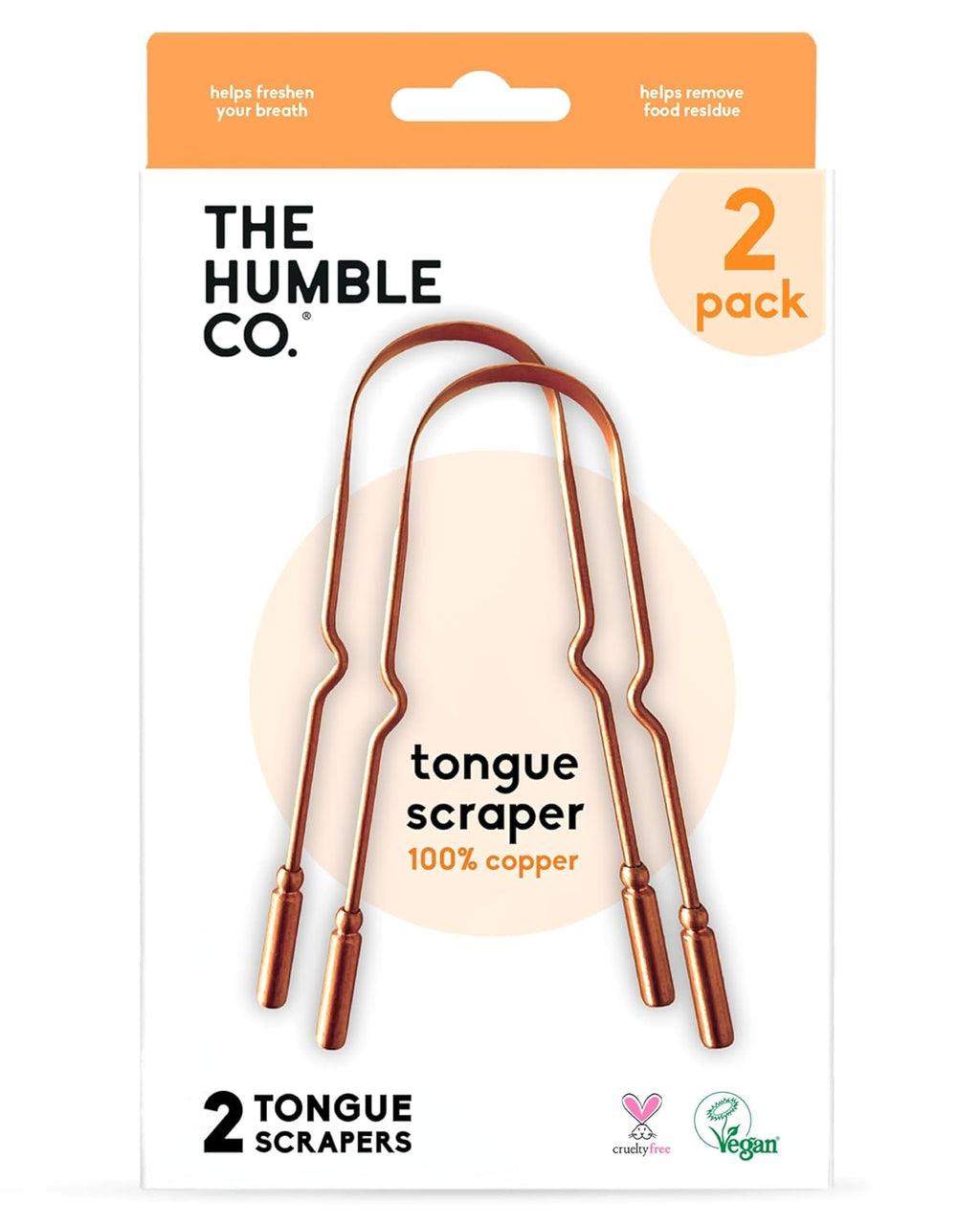 The Humble Co. Copper Tongue Scraper, 2 Count (Pack of 6), Natural Oral Hygiene