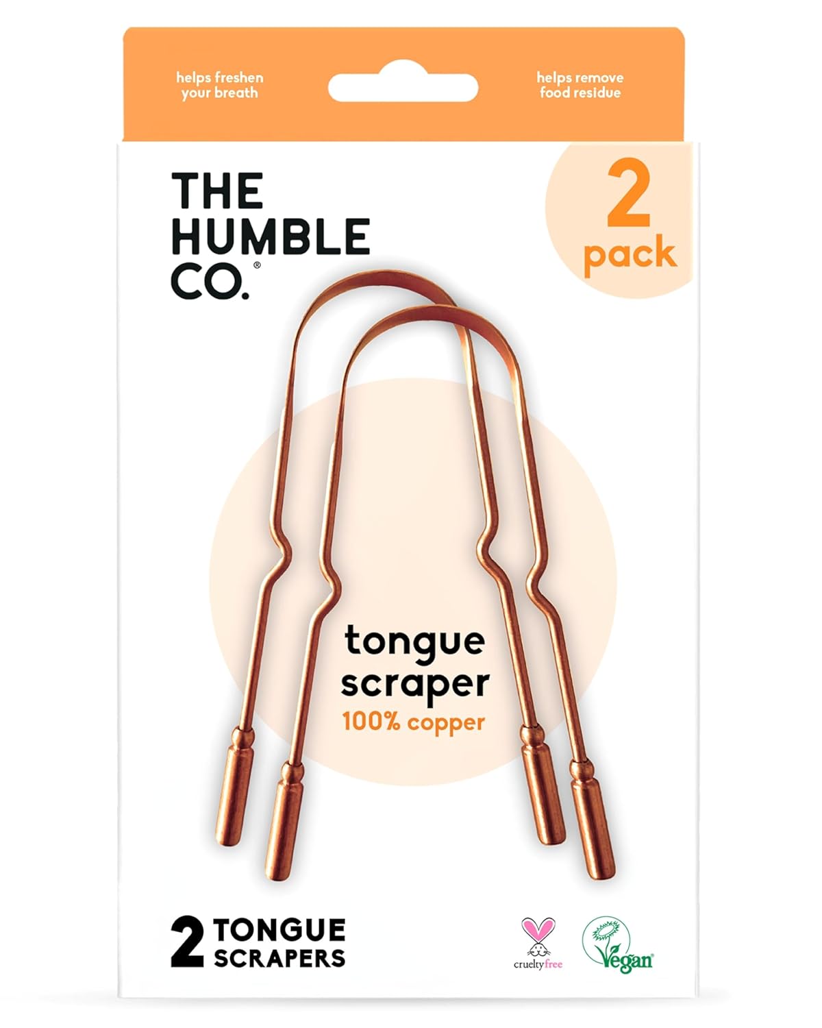The Humble Co. Copper Tongue Scraper, 2 Count (Pack of 6), Natural Oral Hygiene