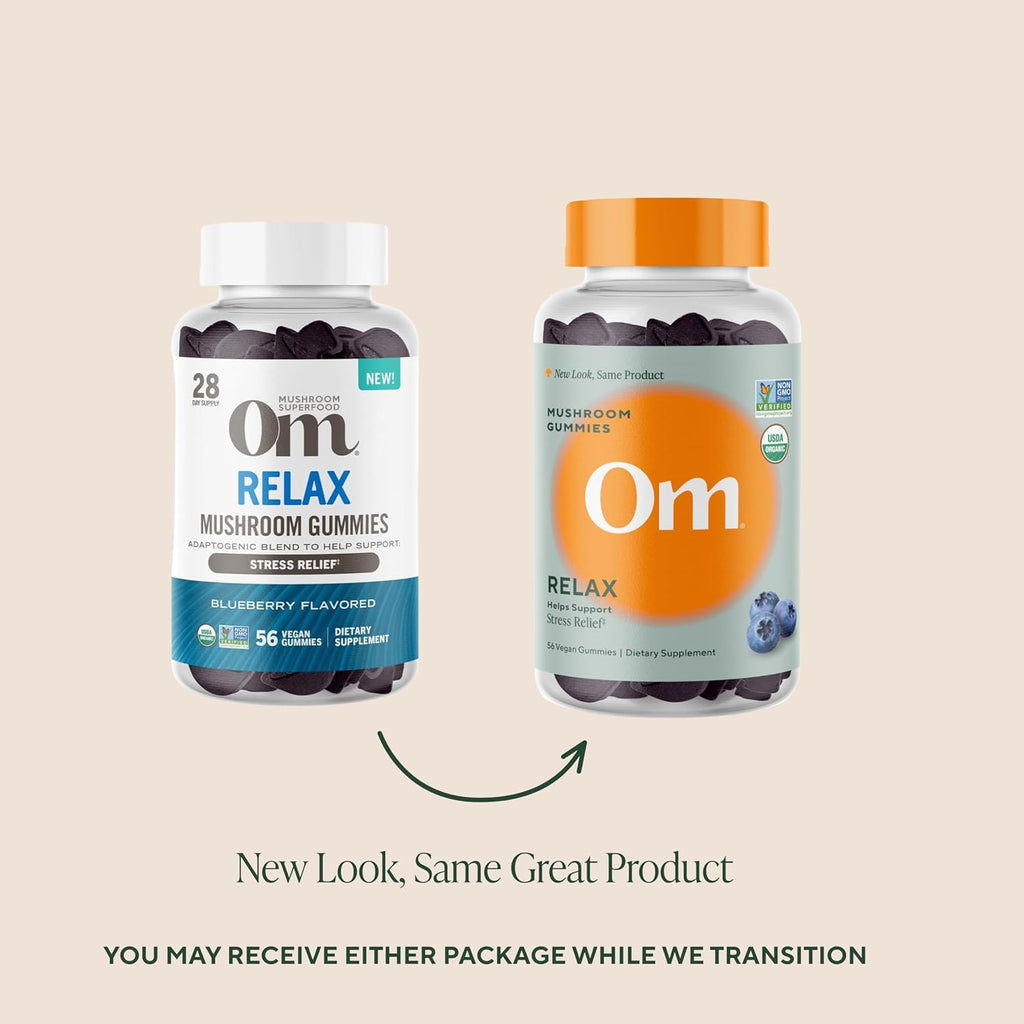 Om Organic Relax Mushroom Gummies, Blueberry, 56 Count