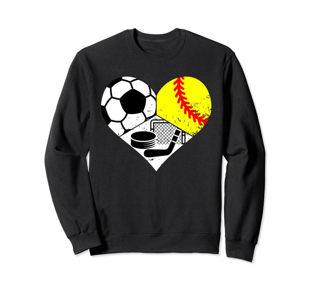 Soccer Softball Hockey Heart Funny Sweatshirt - Novelty Apparel Men Women