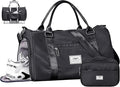 FIORETTO Womens Gym Tote Duffle Bag with Toiletry Bag, Sports Duffel Overnight Hospital Workout Carry on Bag for Girls with Wet Pocket & Shoe Compartment, Ideal for Travel, Swimming, Dance Black