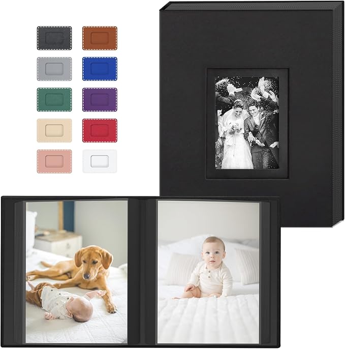 Popotop Photo Album 4x6 100 Pockets with Leather Hardcover Cover, Small Photo Album Holder Book with 50Pcs Pages for Family Travel Wedding Baby Gifts