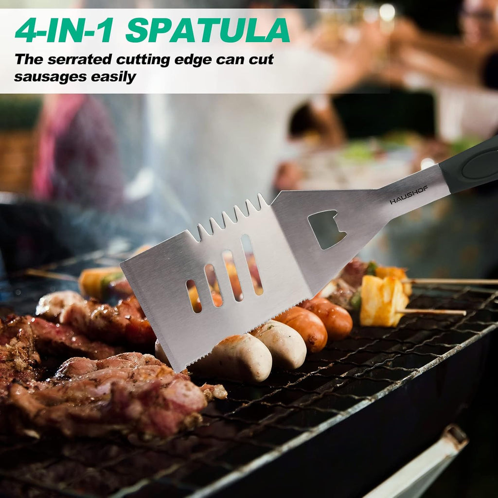HAUSHOF Large Grill Accessories Heavy Duty BBQ Set Gifts for Men/Women - Premium Stainless Steel Spatula, Fork & Tongs, Barbecue Utensils Tool Kit Gift for Grilling Lover Outdoor