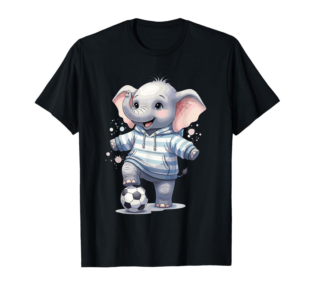 Elephant Soccer Player Striped Art Hoodie - Fun Novelty Design Unisex