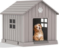 Vixzen 32in Large Outdoor Dog House,Durable Water Resistant Resin Dog House,Doghouse for Small to Large Dogs Indoor or Outside,with Air Vent and Elevated Floor,Gray