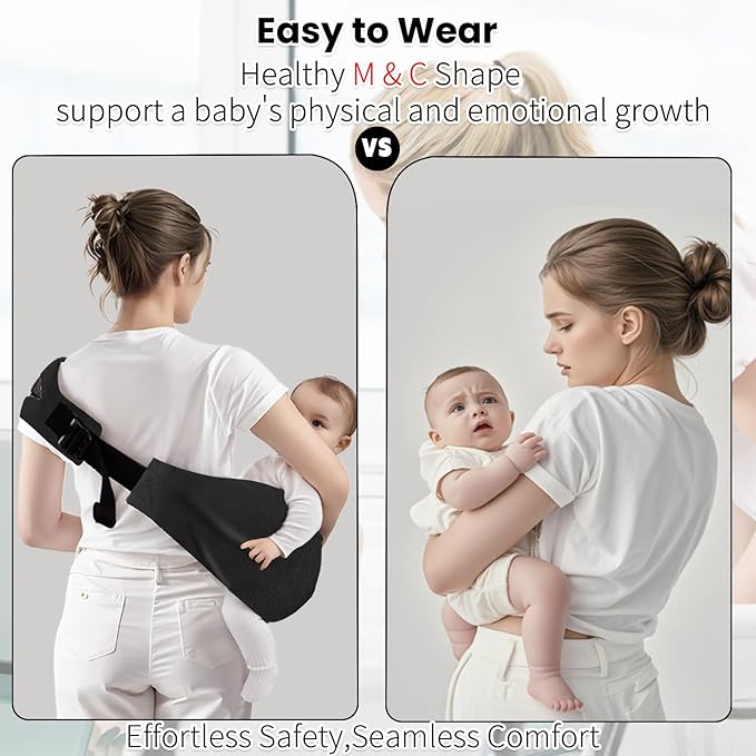 Baby Sling Carrier - Adjustable Baby Sling 2025 Upgraded Toddler Sling Comfortable Baby Wrap Carriers Ergonomic-Designed, Travel Friendly Carrying 10-45 Lbs(Black)