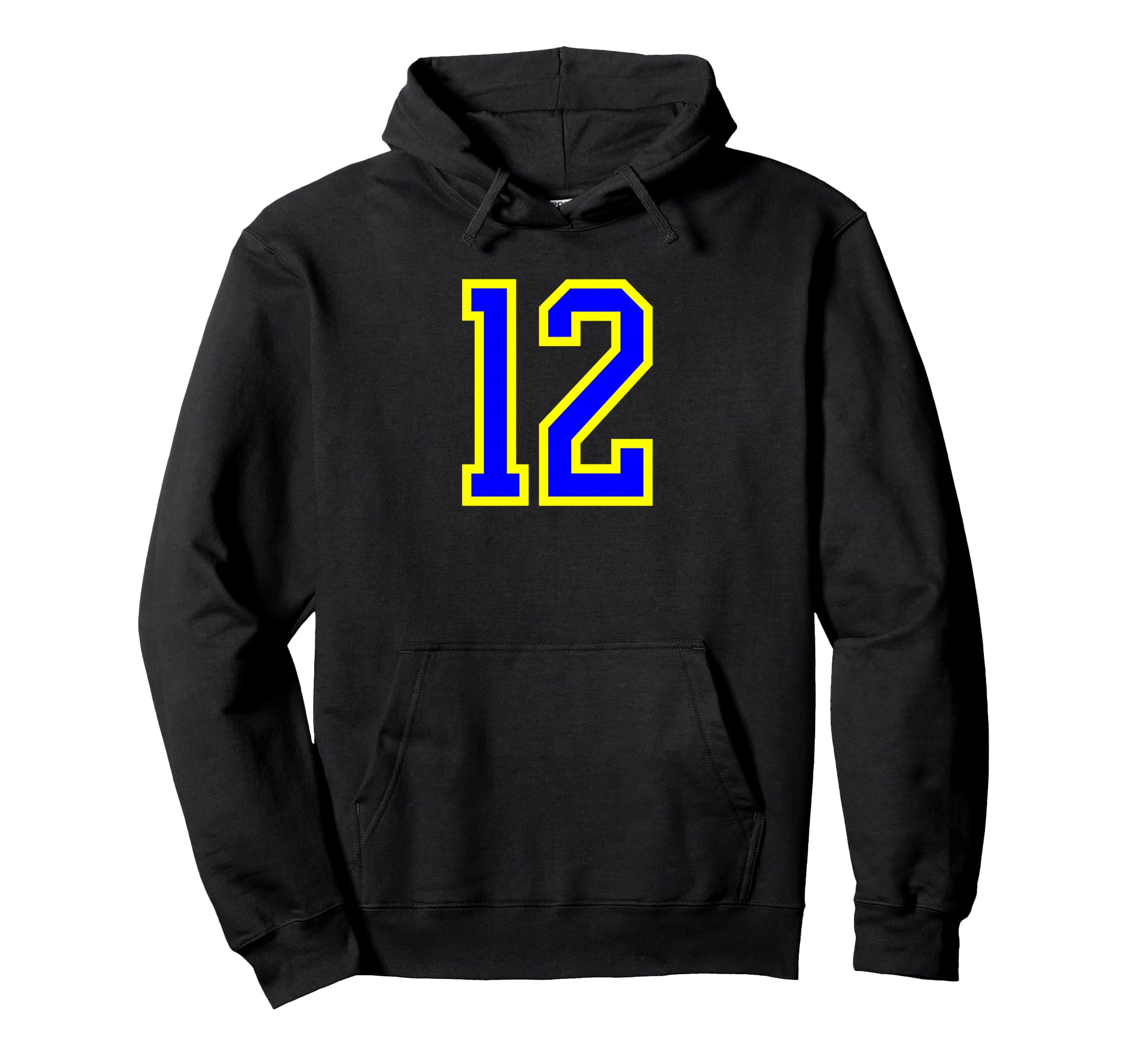 Blue Yellow Sport Team Number 12 Hoodie - Trendy Graphic Men Women