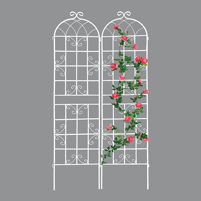 2 Pack Metal Garden Trellis 71" H Fence Rustproof Garden Trellis for Climbing Plants Support Roses Flower Outdoor Lawn, Cream White