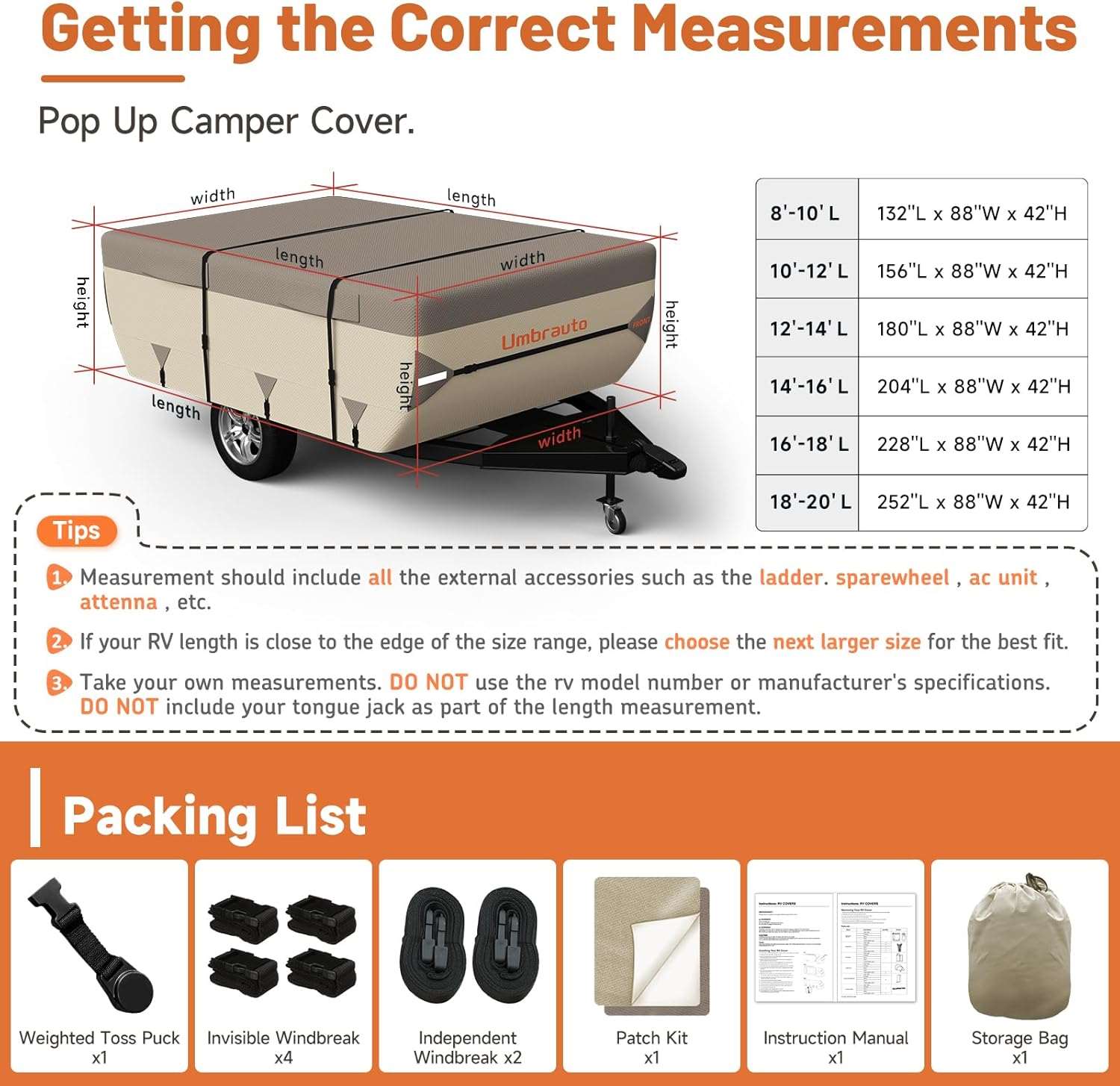 Umbrauto Pop Up Folding Camper Cover Upgraded 7 Layers Top 3 Layers Side,Khaki