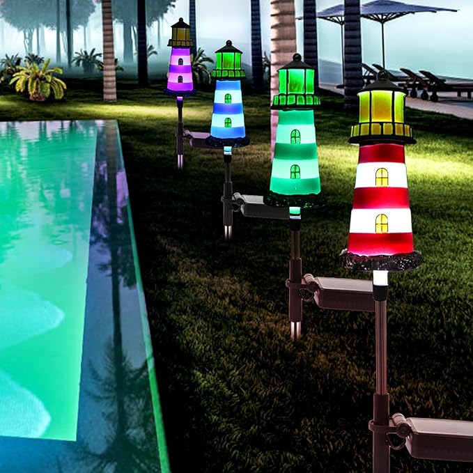 Lighthouse Outdoor Solar Lights,2 Packs Outdoor Waterproof, Solar Trail Lights Decor Your Garden, Flower beds, Patio Lights walkways Garden Decor for Outside
