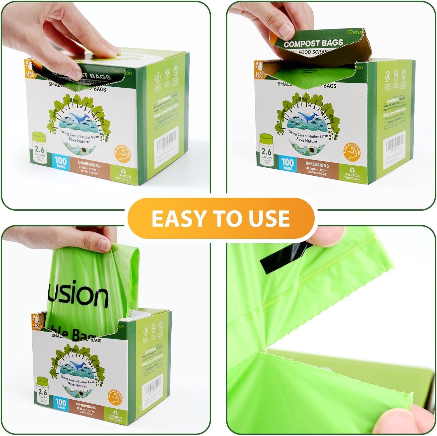 Compostable Bags,Trash bags 13+ gallon tall kitchen, Compostable Trash Lawn & Leaf Yard Waste Bags,Kitchen Compost Trash Bin Compatible,Extra Thick1.01 Mills,Certified by BPI and OK Compost