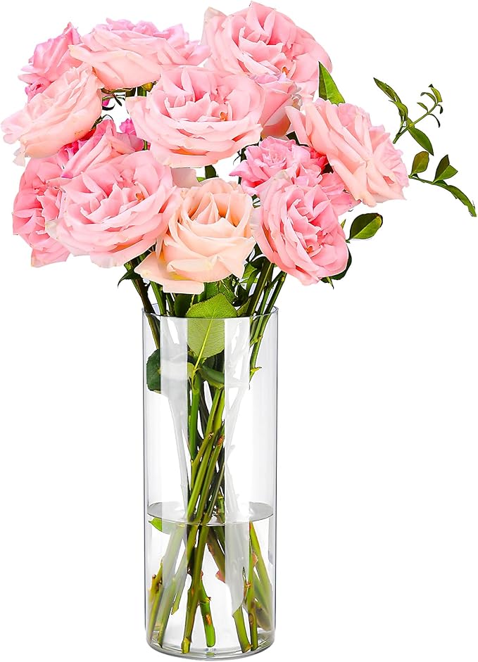 Clear Flower Vase, Non-breakable Vases, 5" W x 14" H, Acrylic Vase, Aesthetic Room Decor Cylindrical Modern Flower Vases for Table Centerpiece, Home Decor, Women Floral Arrangement Gift