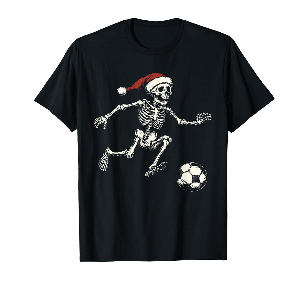 Santa Skeleton Playing Soccer Funny T-Shirt - Fun Novelty Design Unisex