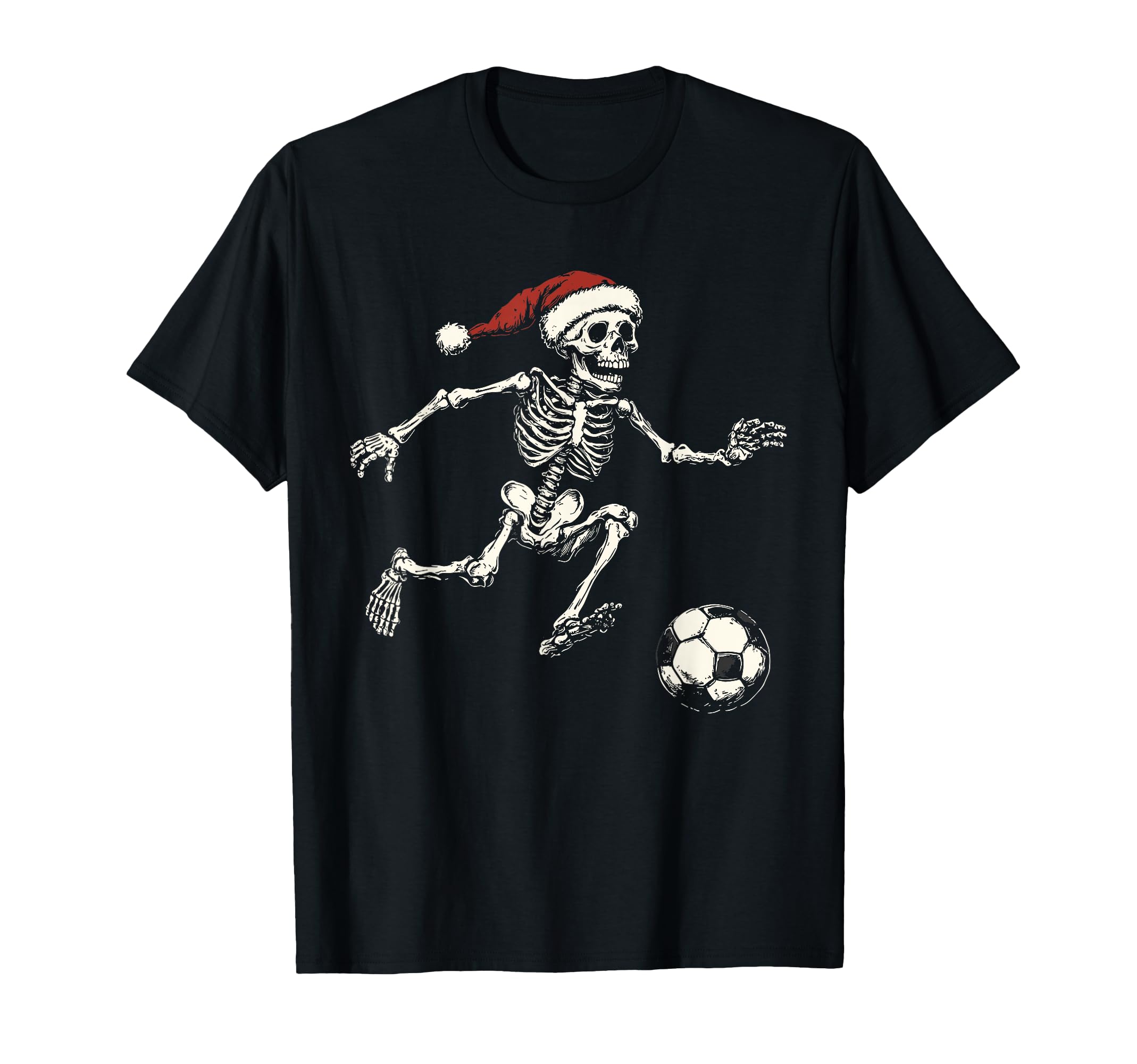 Santa Skeleton Playing Soccer Funny T-Shirt - Fun Novelty Design Unisex