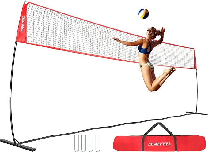 Volleyball Net, 12ft/20ft Training Set Height Adjustable, Portable Freestanding Practice for Hitting or Serving Drills, Pop up With Carry Bag for Backyard or Outdoor