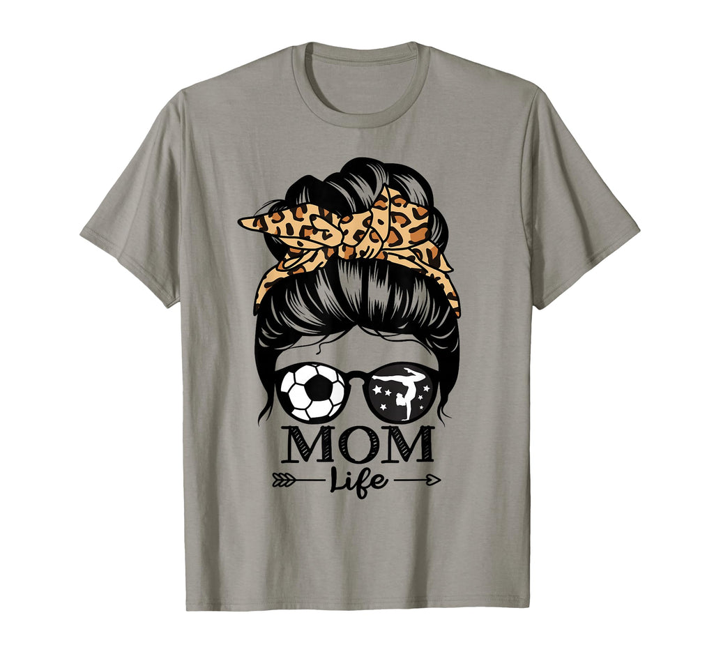 Mom Life Messy Bun Hair Funny Soccer T-Shirt - Custom Art Print for Adults