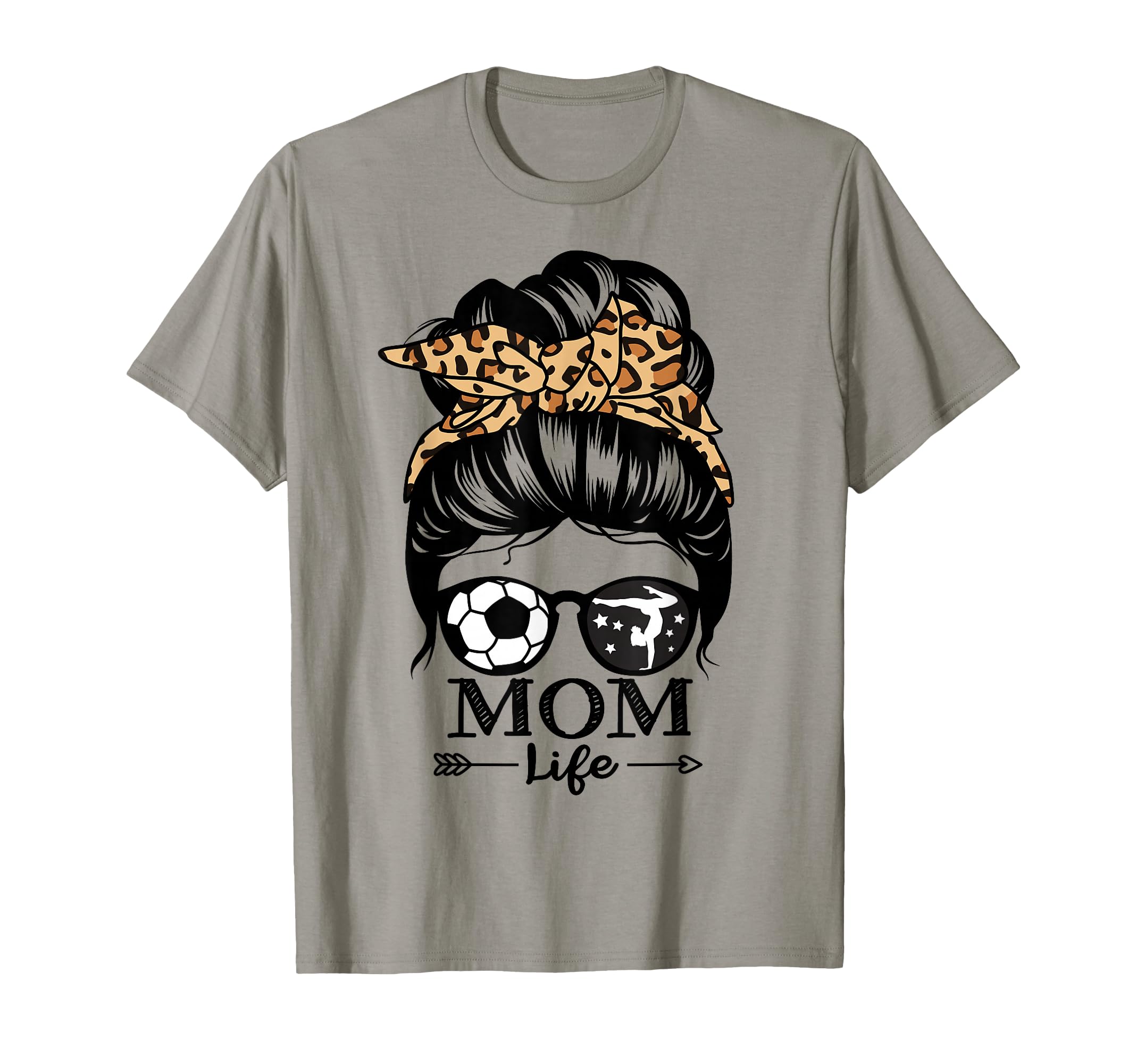 Mom Life Messy Bun Hair Funny Soccer T-Shirt - Custom Art Print for Adults