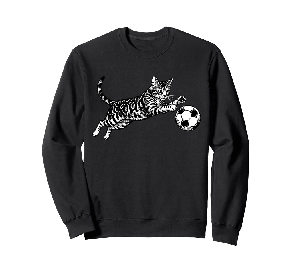 Soccer Cat Playing Ball Funny Sweatshirt - Casual Everyday Wear Unisex