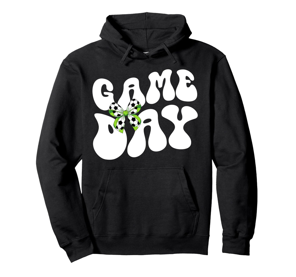 Groovy Soccer Game Day Bow Game Day Hoodie - Minimalist Print Men Women