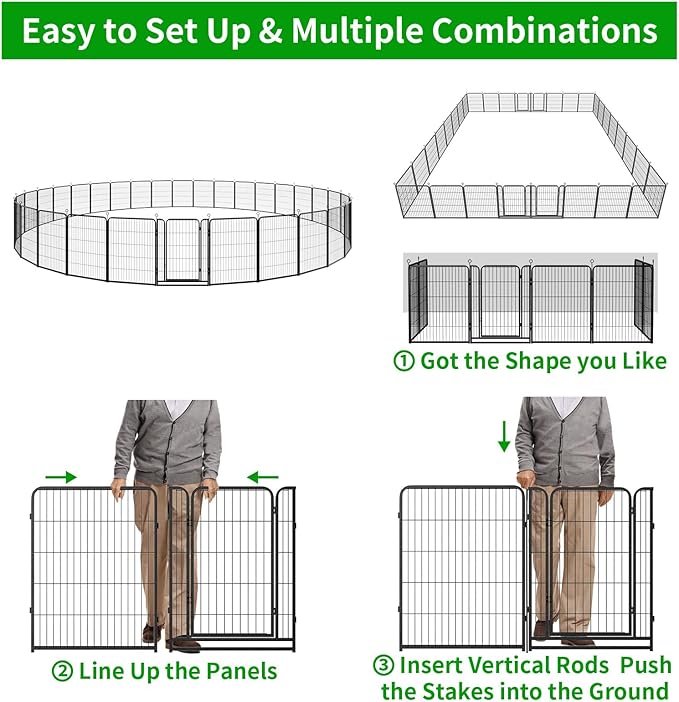 Dog Playpen Outdoor Extra Wide 32 Panels Heavy Duty Dog Fence 40" Height Anti-Rust with Doors Portable for RV Camping Yard, Total 84FT, 561 Sq.ft, Snowy Black