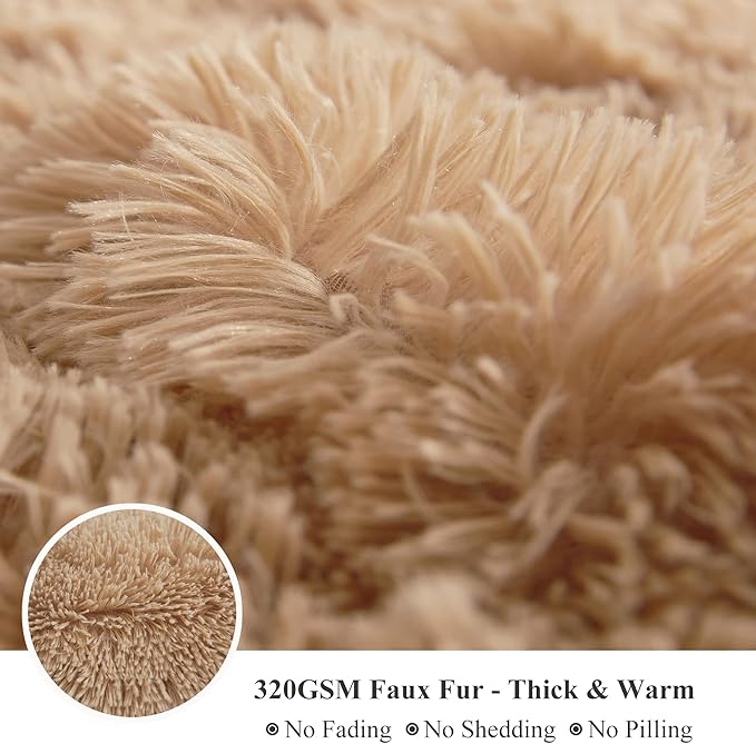XeGe Plush Faux Fur Throw Blanket, Camel Luxurious 50x60 Shaggy Furry Blanket, Fluffy Microfiber Velvet Couch Throw, Ultra Soft Fuzzy Office Throw, Winter Fall Lap Blanket for Sofa Bed Camel