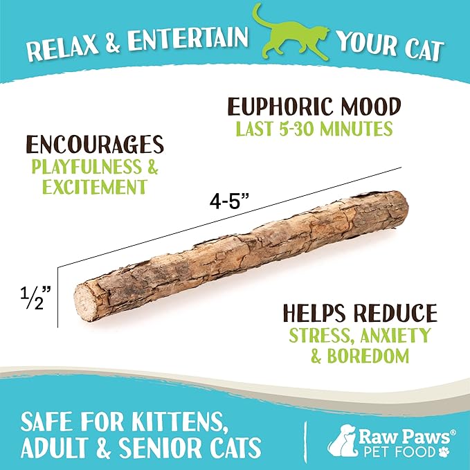 Raw Paws Silvervine Sticks for Cats (30 Pack) - Silvervine Cat Toy for Indoor Cats - Catnip Sticks - Silver Vine Cat Chew Stick