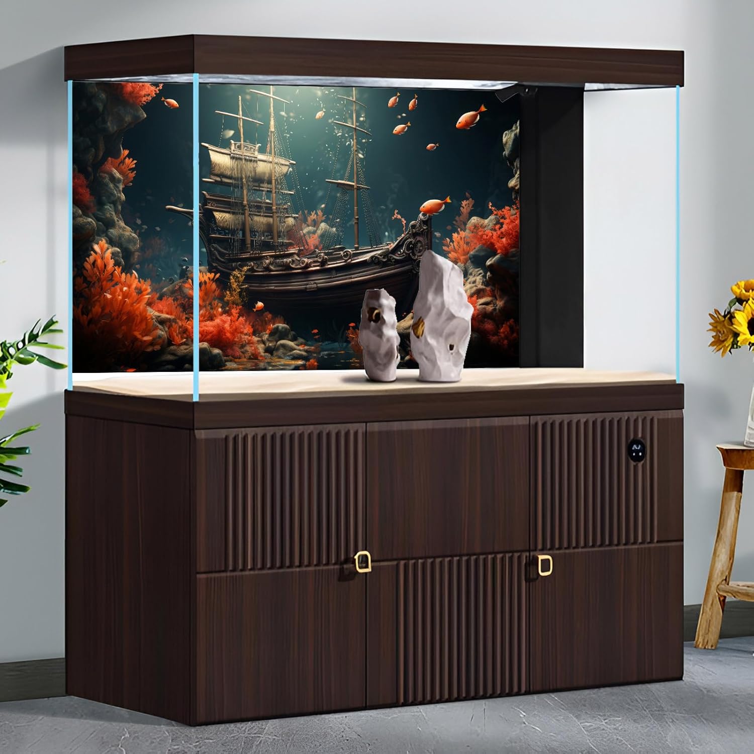 Pirate Shipwreck Aquarium Background Under The Sea Coral Reefs Fish Tank Background Underwater Sunken Ship Landscape Terrarium Background Tropical Sea Marine Life Aquarium Tank Background 72x16in