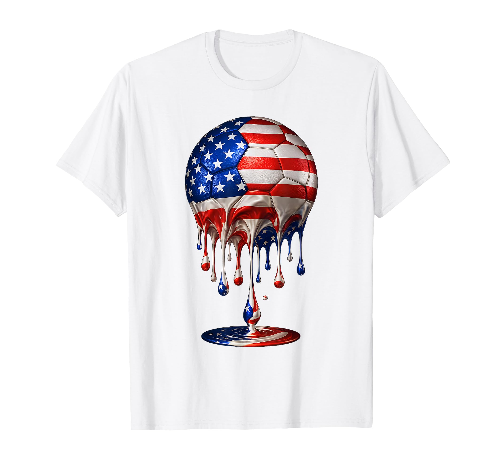 Soccer Ball Drip Us Patriotic T-Shirt - Casual Everyday Wear for Adults