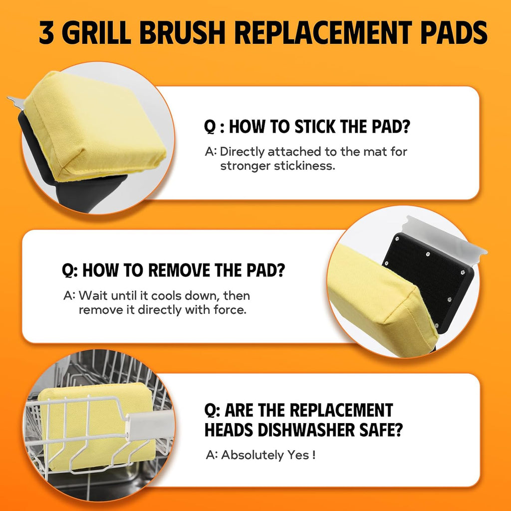 MEKER 3 PCS Grill Replacement Head, Yellow (NO Grill Brush)