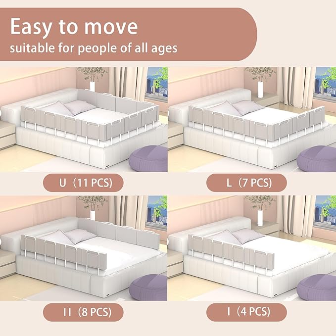 Bed Rail Guards for Toddlers, Adjustable Bed Rails with Safety, Bed Side Rails for Twin, Full, Queen Bunk Size (Grey, 1 Pack)