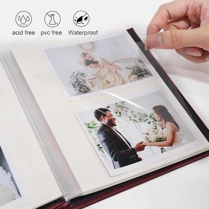 RECUTMS Small Photo Album Self Adhesive Scrapbook Magnetic Photo Albums for 4x6 5x7 8x10 Pictures for Baby Family Wedding 40 Pages with Metal Pen and Plastic Board (Brown)