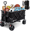 Hikenture Collapsible Wagon Cart, 330lbs Capacity Beach Wagons with Big Wheels for Sand, Heavy Duty Foldable Cart with Brakes, Portable Utility Folding Garden Cart for Outdoor
