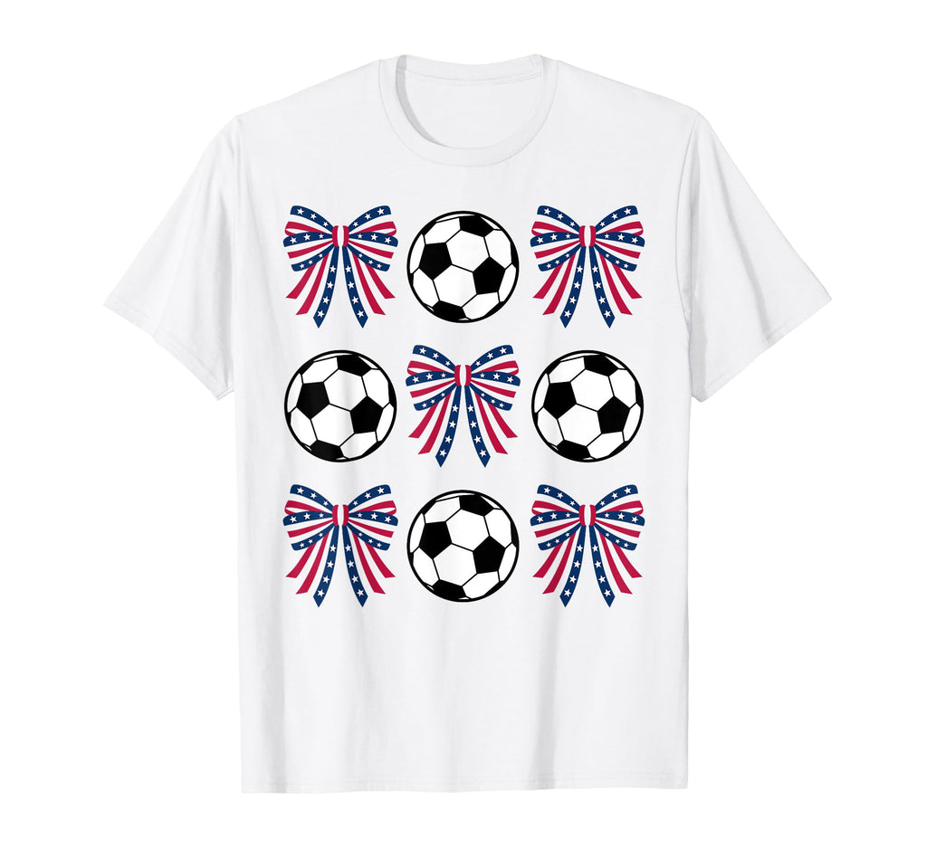 Soccer Ball And Coquette Bows Usa 4Th T-Shirt - Custom Art Print Men Women