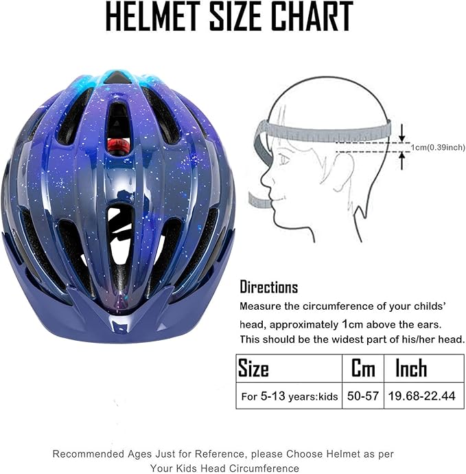Exclusky Kids Bike Helmet with LED Light – Adjustable Multi-Sport Youth Helmet for Boys & Girls, Ages 5-12, Fits 50-57cm, Cycling Safety Gear