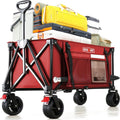 Overmont Collapsible Wagon Cart with Wheels - 180L Foldable Heavy Duty Wagon with Big All-Terrain Wheels - 330Lbs Weight Capacity with Side Pockets for Camping Sports Garden Grocery Shopping red
