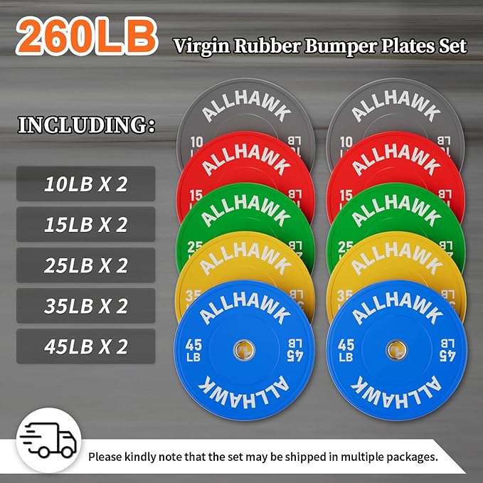 Colored Olympic Weight Plates, 2-inch Rubber Bumper Plate Set for Home Gym Barbell Weight Lifting and Strength Training