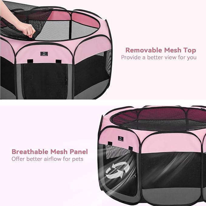 A4Pet Puppy Playpen Indoor, 39.5” Portable Pet Playpen with Bowl, Suitable for Puppies, Kittens, and Small Animals, Removable Zipper & Mesh Panel(16”W × 10”H)